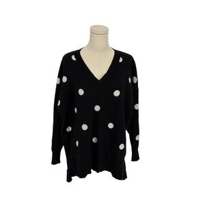 Philosophy Republic Clothing Black Polka Dot V-Neck Sweater 2X Plus Size